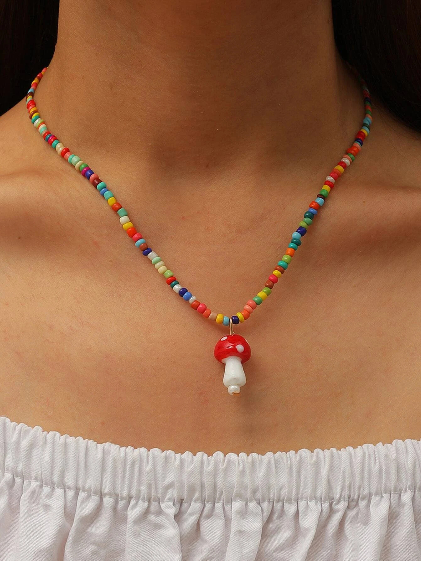 European and American crossborder new product Bohemia style mixed wear rice bead mushroom necklacepicture7