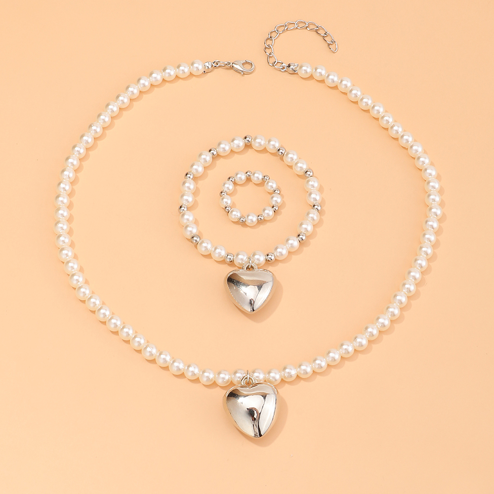 Fashion Electroplating Love Pendant Necklace Bracelet Ring Setpicture2