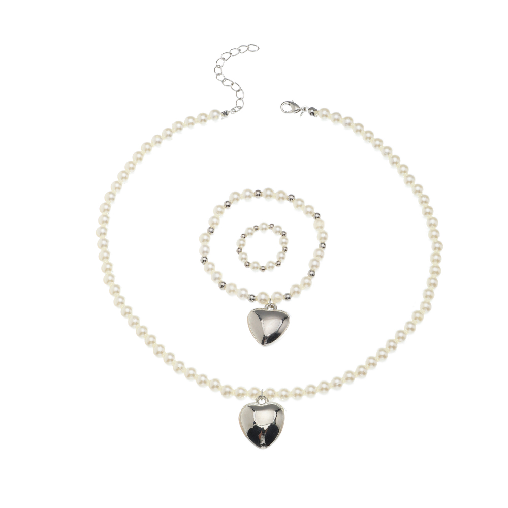 Fashion Electroplating Love Pendant Necklace Bracelet Ring Setpicture6