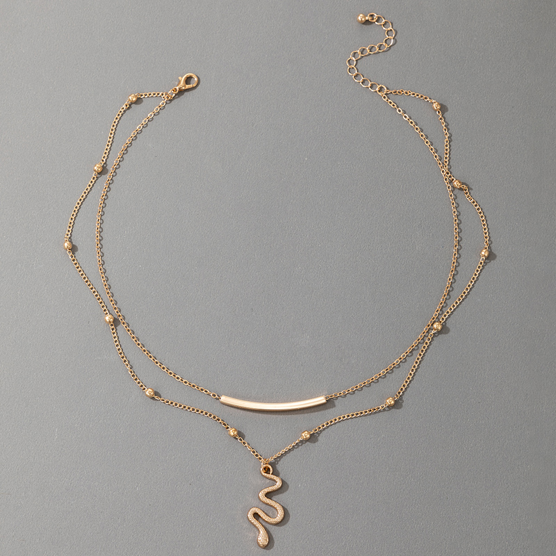 Europischer und amerikanischer grenzberschreitender neuer kreativer Schmuck goldene geometrische mehrschichtige Halskette schlangenfrmige doppelschichtige Halskettepicture1