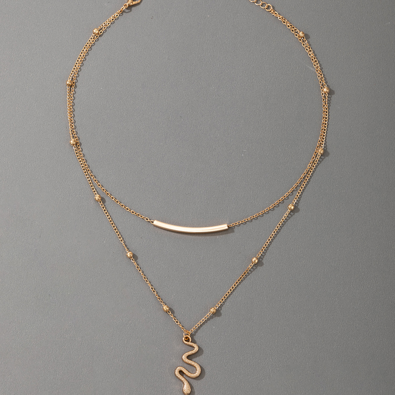 Europischer und amerikanischer grenzberschreitender neuer kreativer Schmuck goldene geometrische mehrschichtige Halskette schlangenfrmige doppelschichtige Halskettepicture2