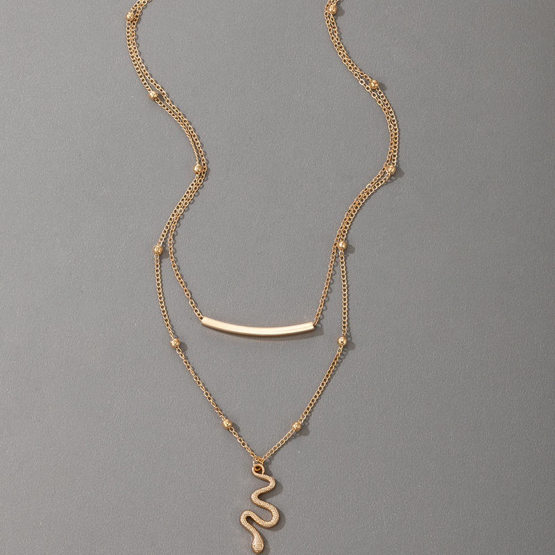 Europischer und amerikanischer grenzberschreitender neuer kreativer Schmuck goldene geometrische mehrschichtige Halskette schlangenfrmige doppelschichtige Halskettepicture3