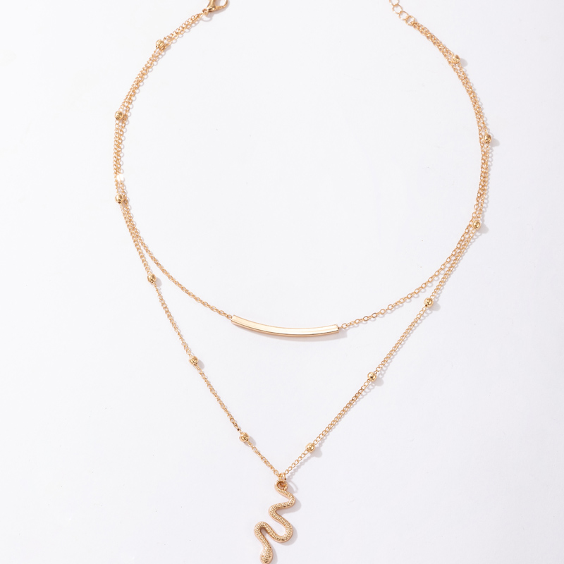 Europischer und amerikanischer grenzberschreitender neuer kreativer Schmuck goldene geometrische mehrschichtige Halskette schlangenfrmige doppelschichtige Halskettepicture6