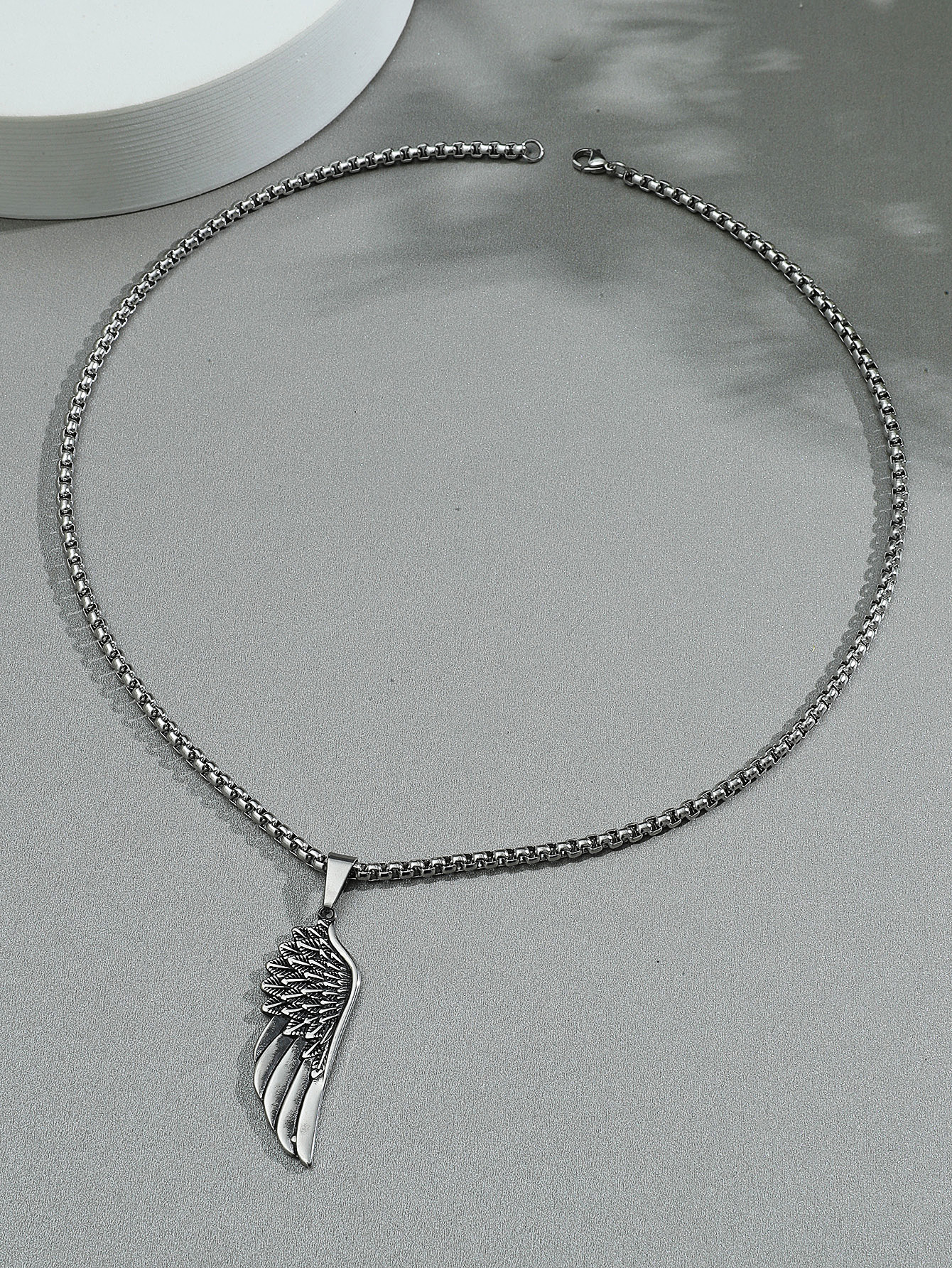 Trendy male domineering retro titanium steel feather wings pendant necklace jewelrypicture2
