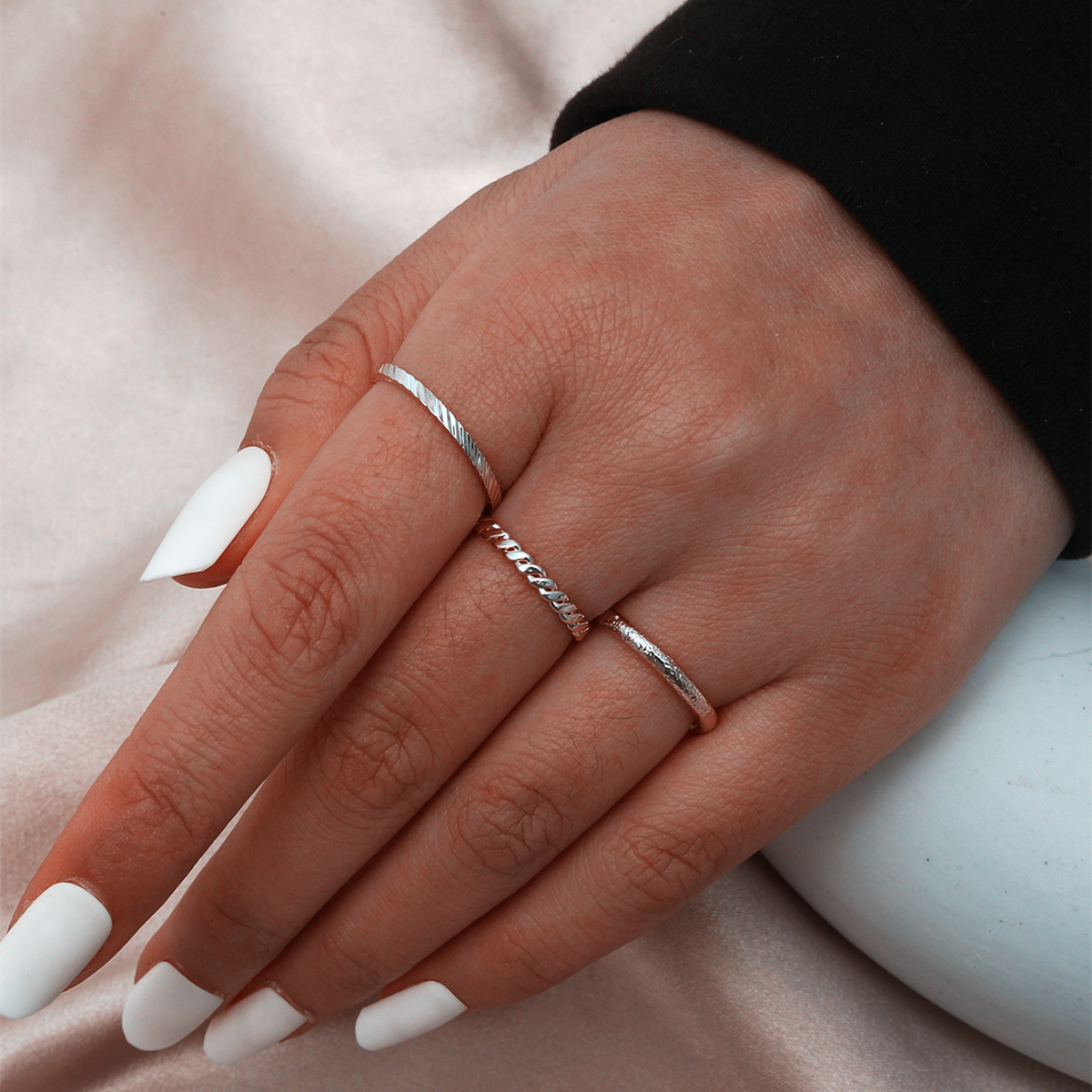 Womens ultrafine twist slimming titanium steel ring 3piece setpicture3