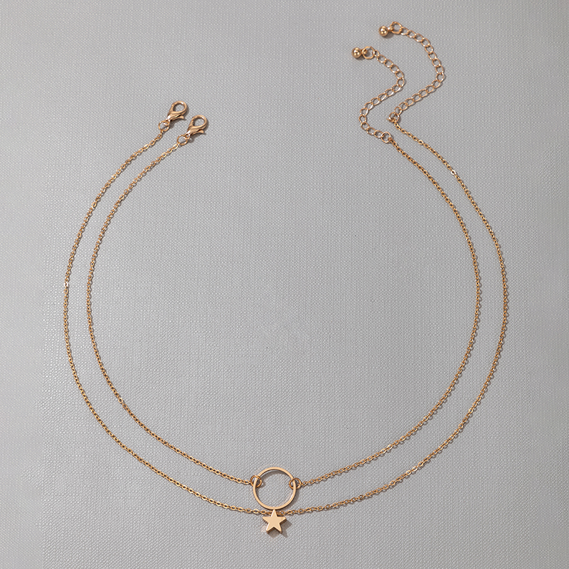 Korean version of the new gold five-pointed star alloy two-piece necklace round necklace