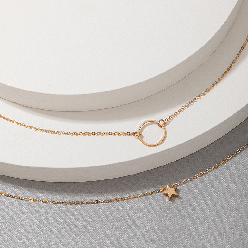 Korean version of the new gold five-pointed star alloy two-piece necklace round necklace