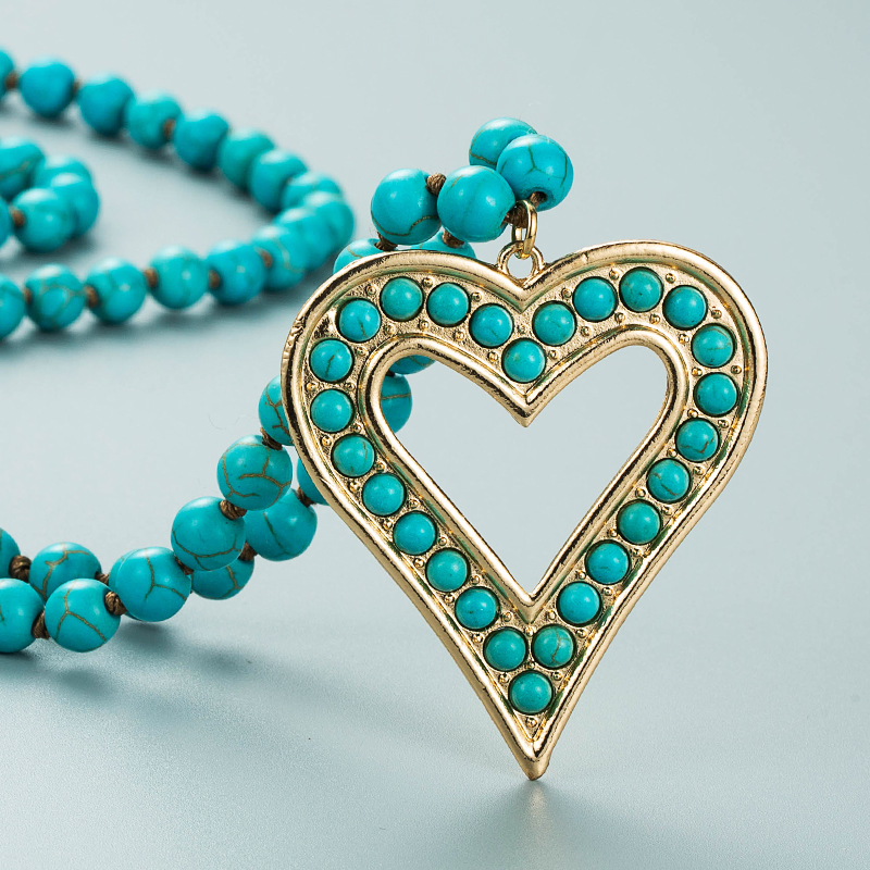 Heart Shaped Turquoise Necklace Crystal Sweater Chain