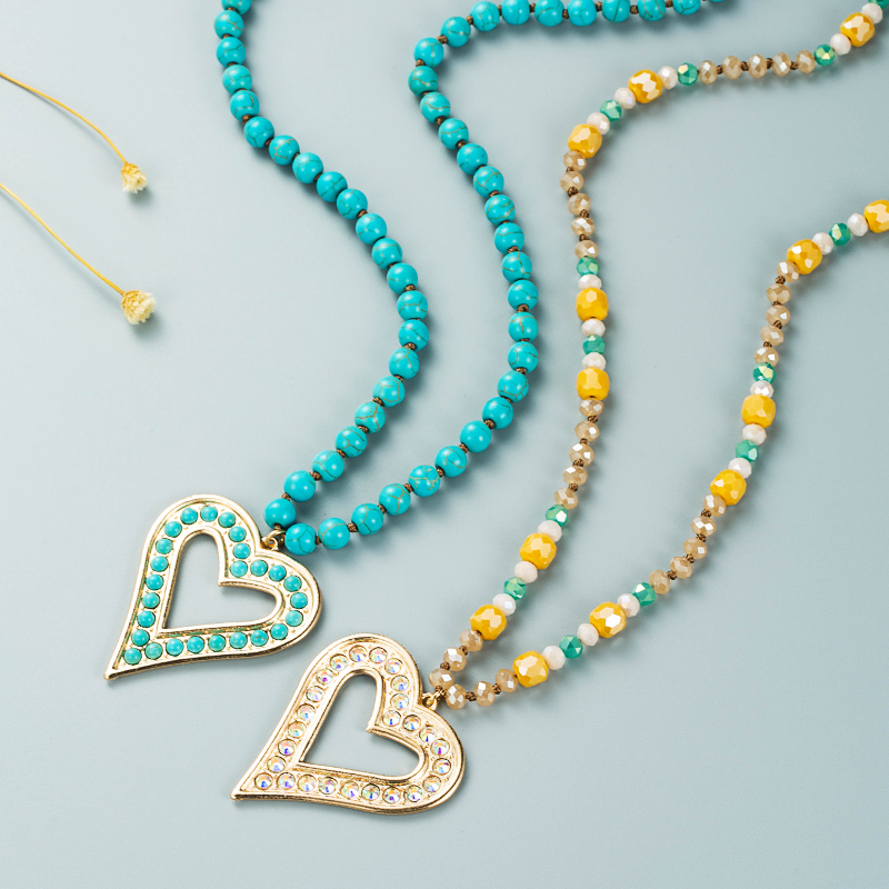 Heart Shaped Turquoise Necklace Crystal Sweater Chain