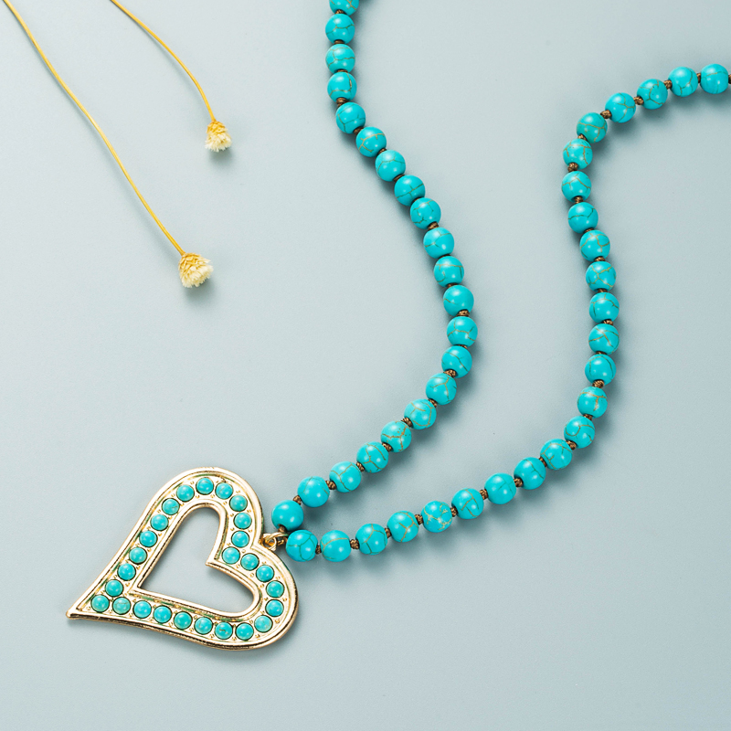 Heart Shaped Turquoise Necklace Crystal Sweater Chain