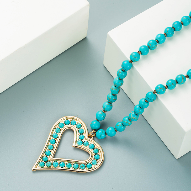 Heart Shaped Turquoise Necklace Crystal Sweater Chain