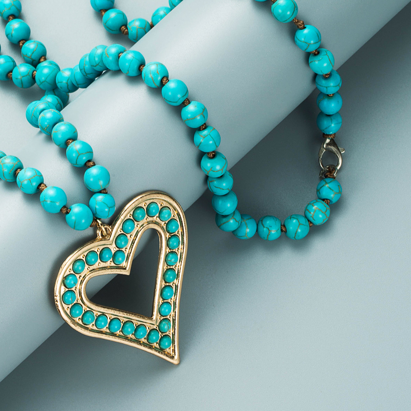 Heart Shaped Turquoise Necklace Crystal Sweater Chain