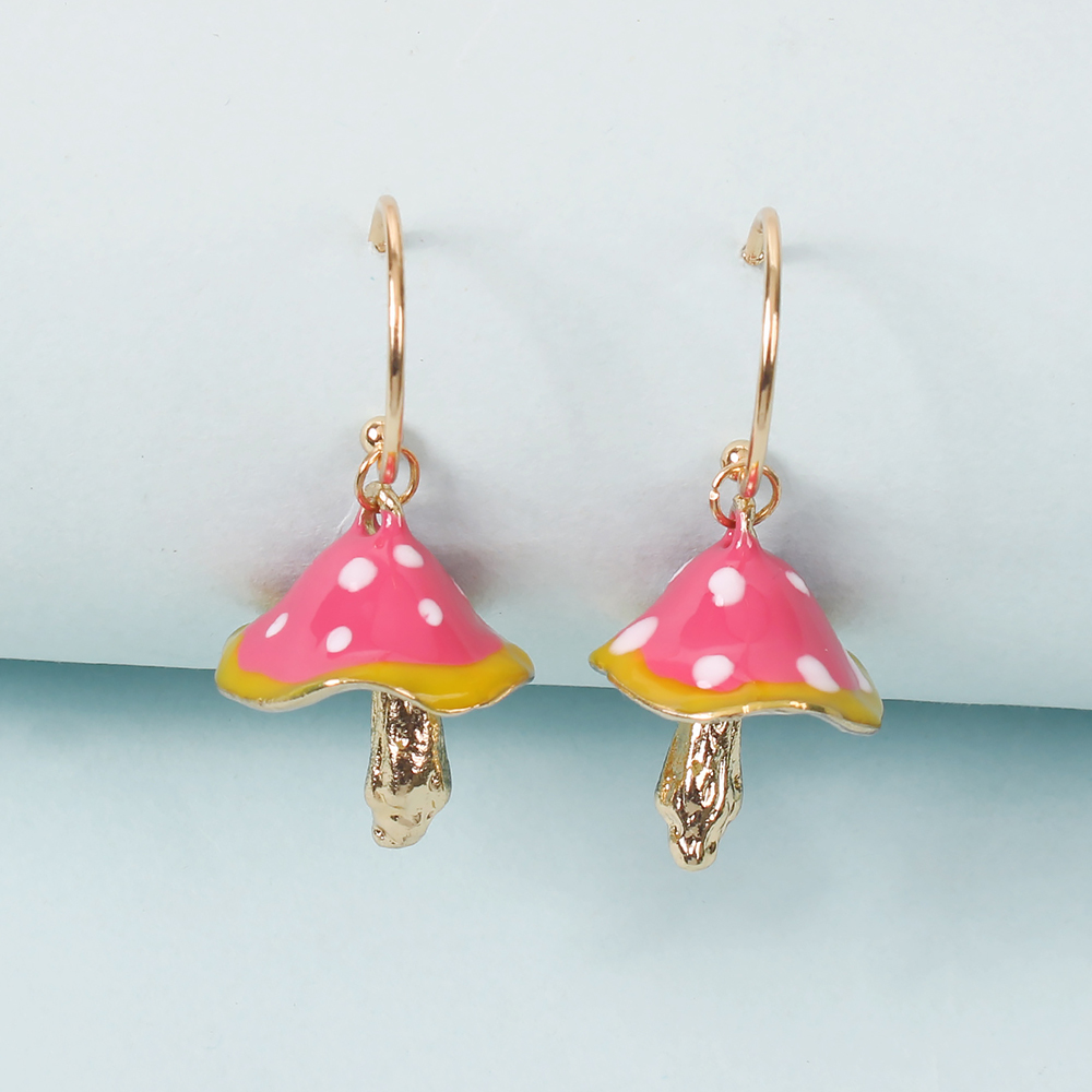 Creative Dot Oil Small Mushroom Alloy Earrings Wholesale Nihaojewelrypicture2