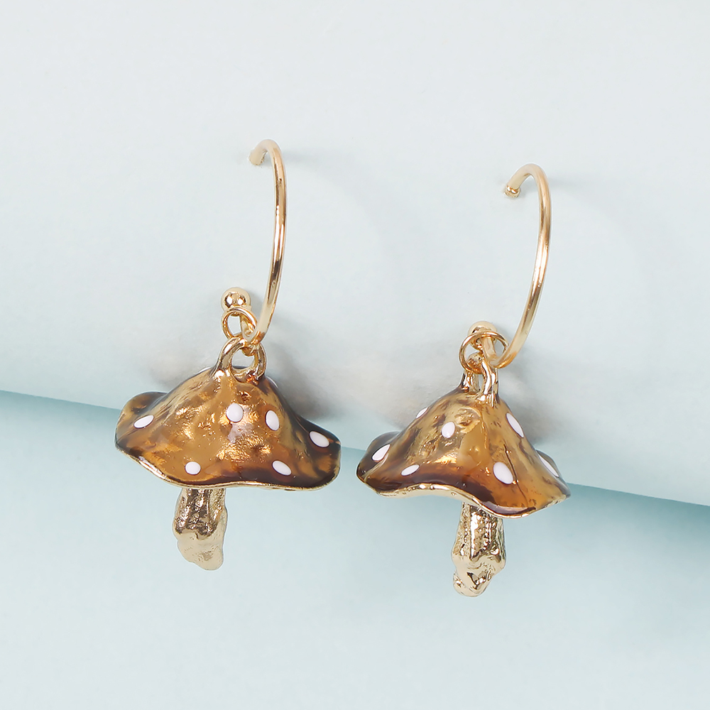 Creative Dot Oil Small Mushroom Alloy Earrings Wholesale Nihaojewelrypicture9