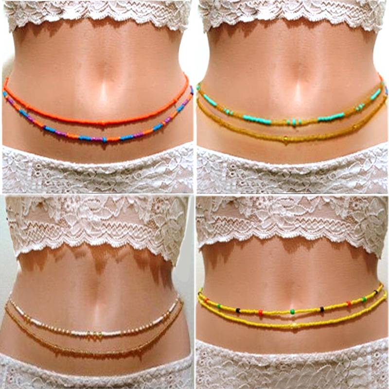 Multi-layer handmade colored rice beads beach chain fashion waist chain women