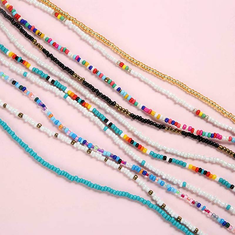 Multi-layer handmade colored rice beads beach chain fashion waist chain women