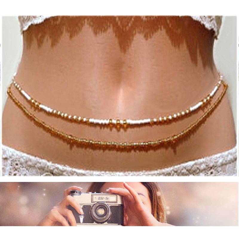 Multi-layer handmade colored rice beads beach chain fashion waist chain women