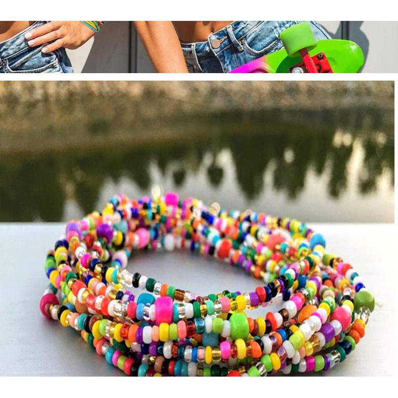 Multi-layer handmade colored rice beads beach chain fashion waist chain women