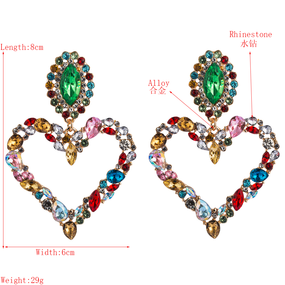 Red Heart Shaped Alloy Rhinestone Exaggerated Earrings Wholesalepicture10