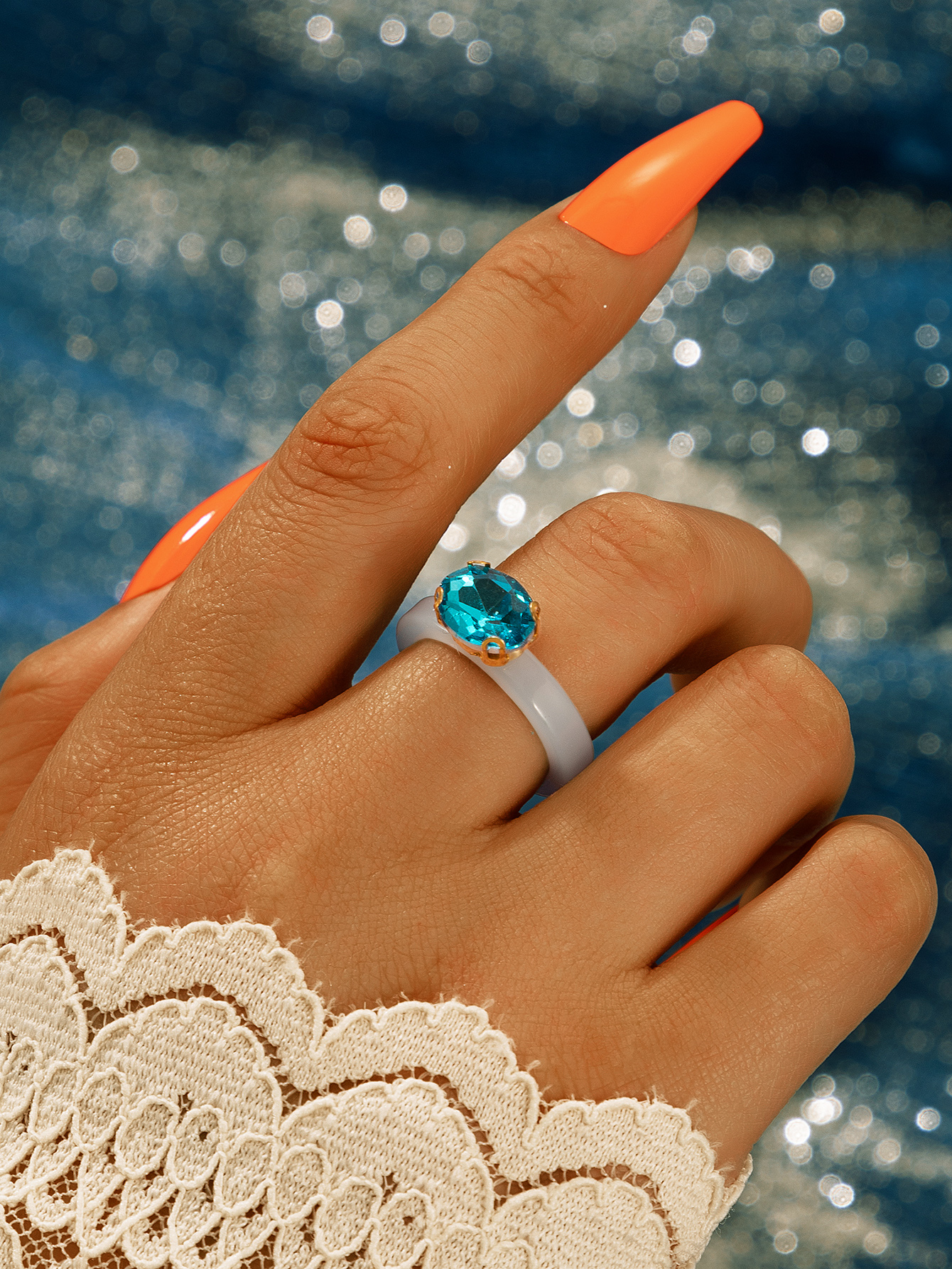 fashion geometric jewelry resin sapphire single ring