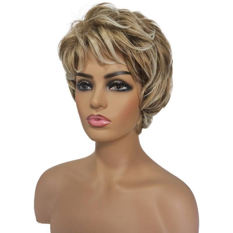 Ladies Short Hair Curly Wig Blonde Gradient Wigpicture6