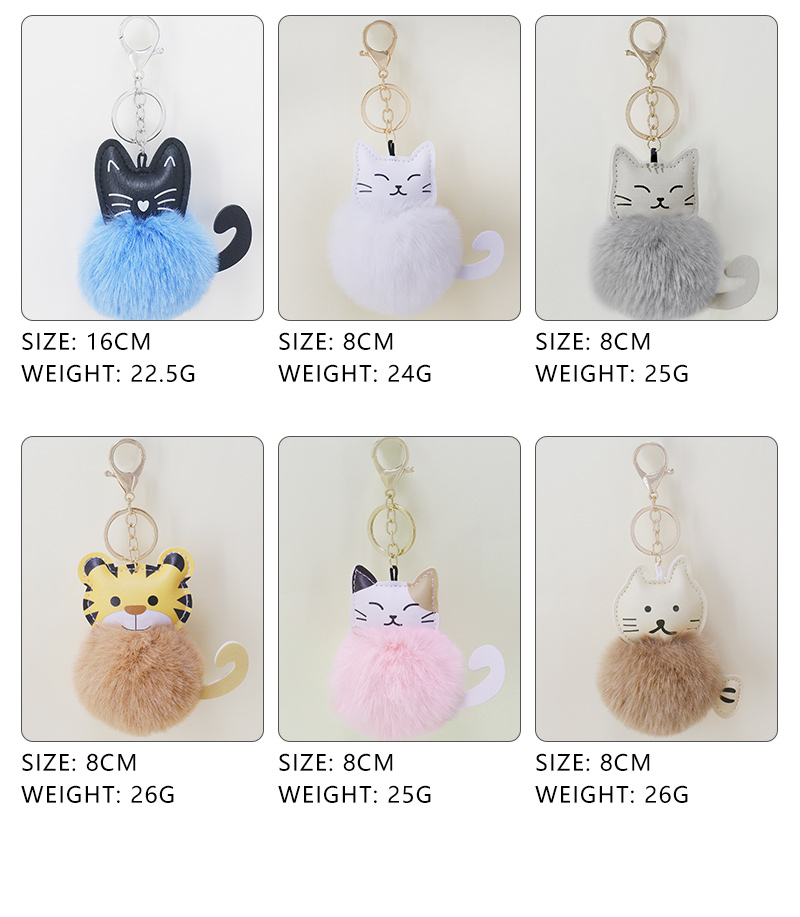 cute leather cat tiger fur ball keychain luggage car decoration pendant giftspicture4