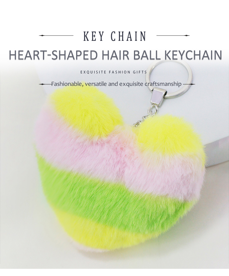 Rainbow Plush Peach Heart Multicolor Stitching Imitation Rabbit Fur Keychainpicture1