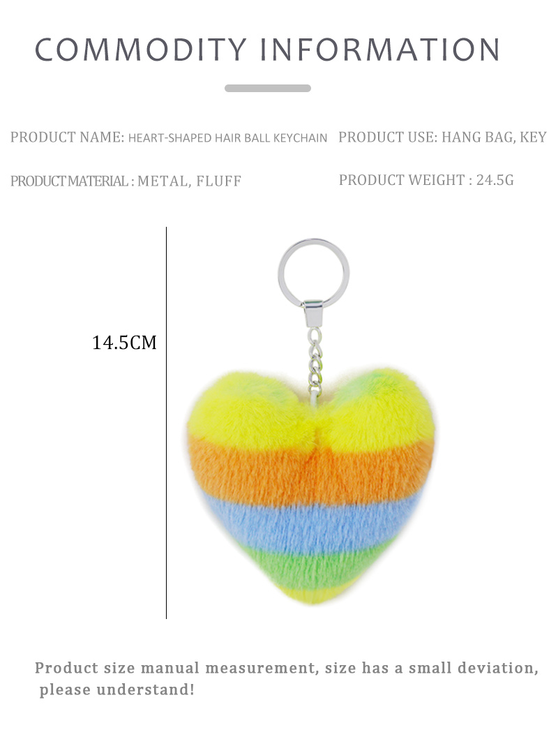 Rainbow Plush Peach Heart Multicolor Stitching Imitation Rabbit Fur Keychainpicture2