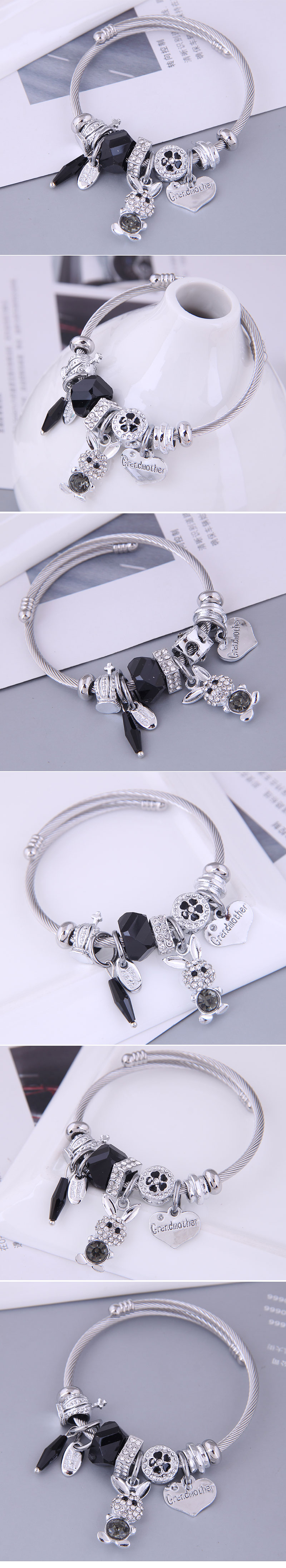 European and American fashion metal shining bunny pendant multi-element bracelet