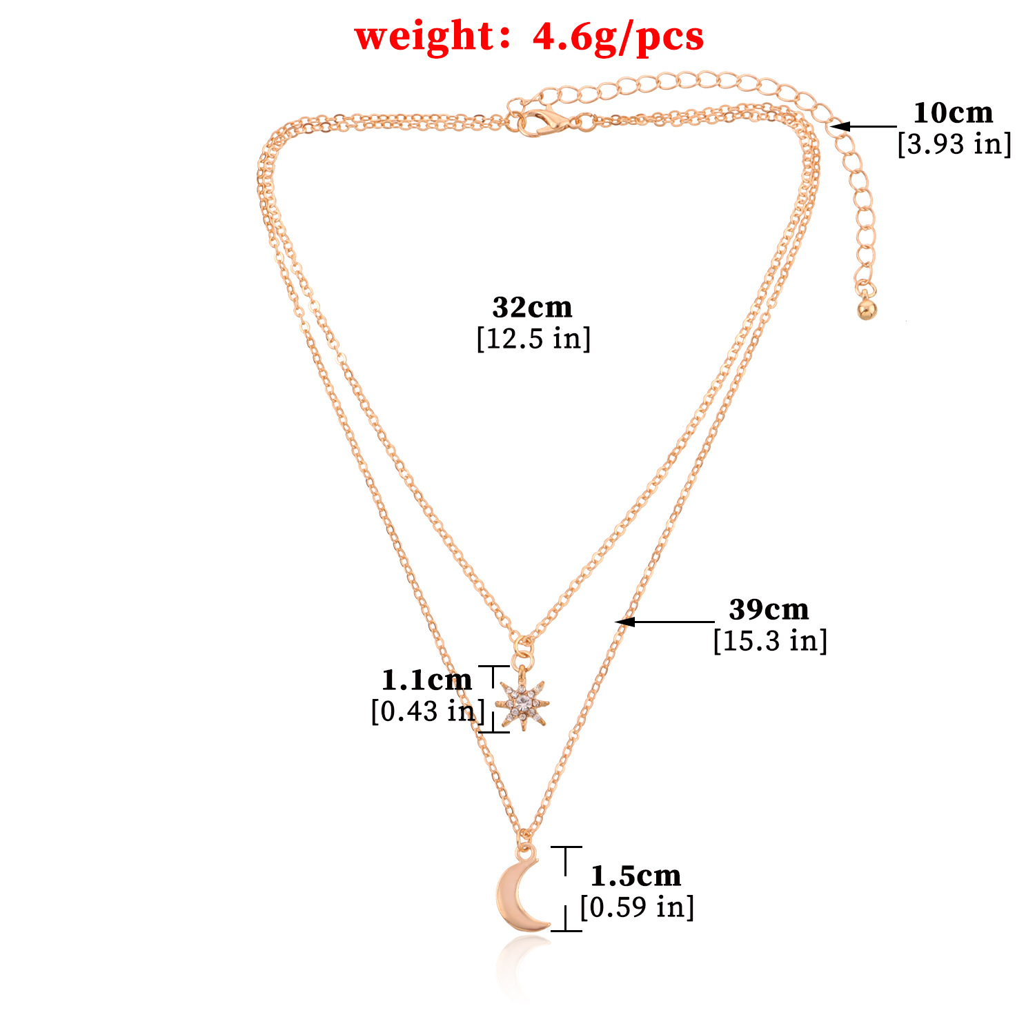 European and American simple crescent full diamond star necklace femalepicture4