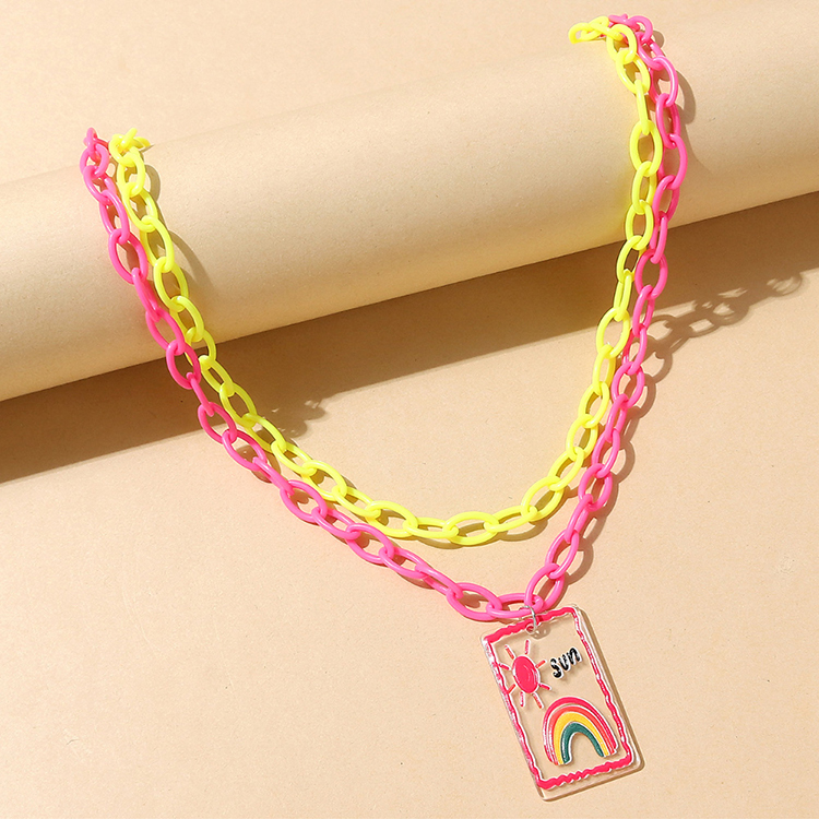 Korean cute rainbow sun creative necklace set