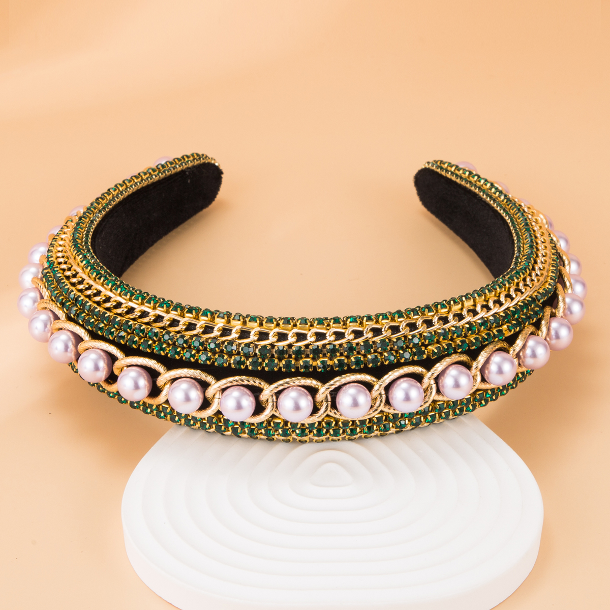 fashion geometric chain braided pearl rhinestone headbandpicture2