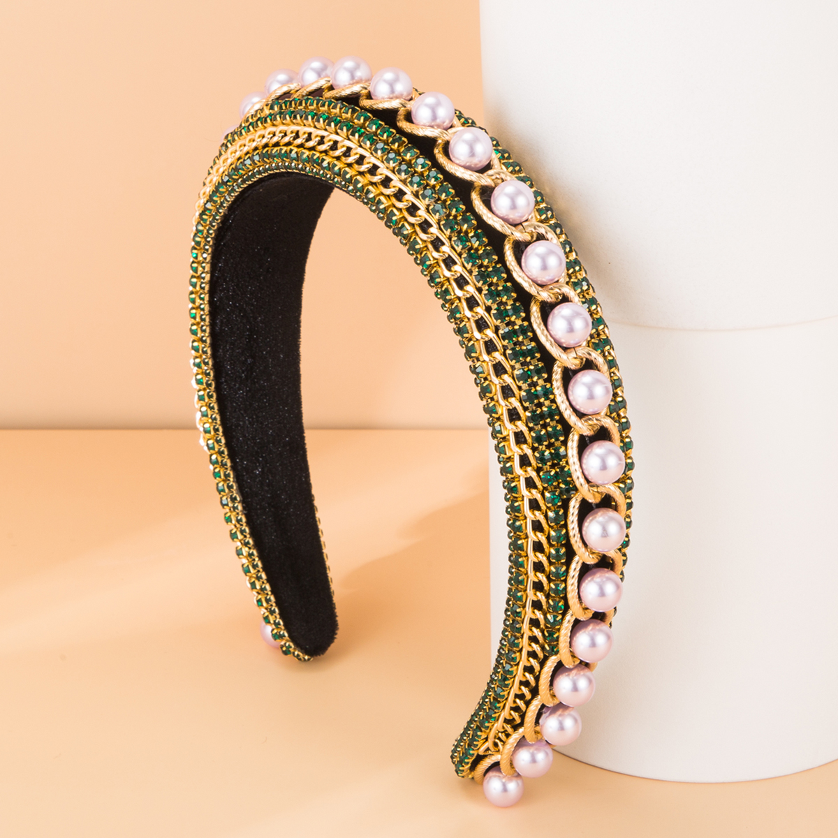 fashion geometric chain braided pearl rhinestone headbandpicture3