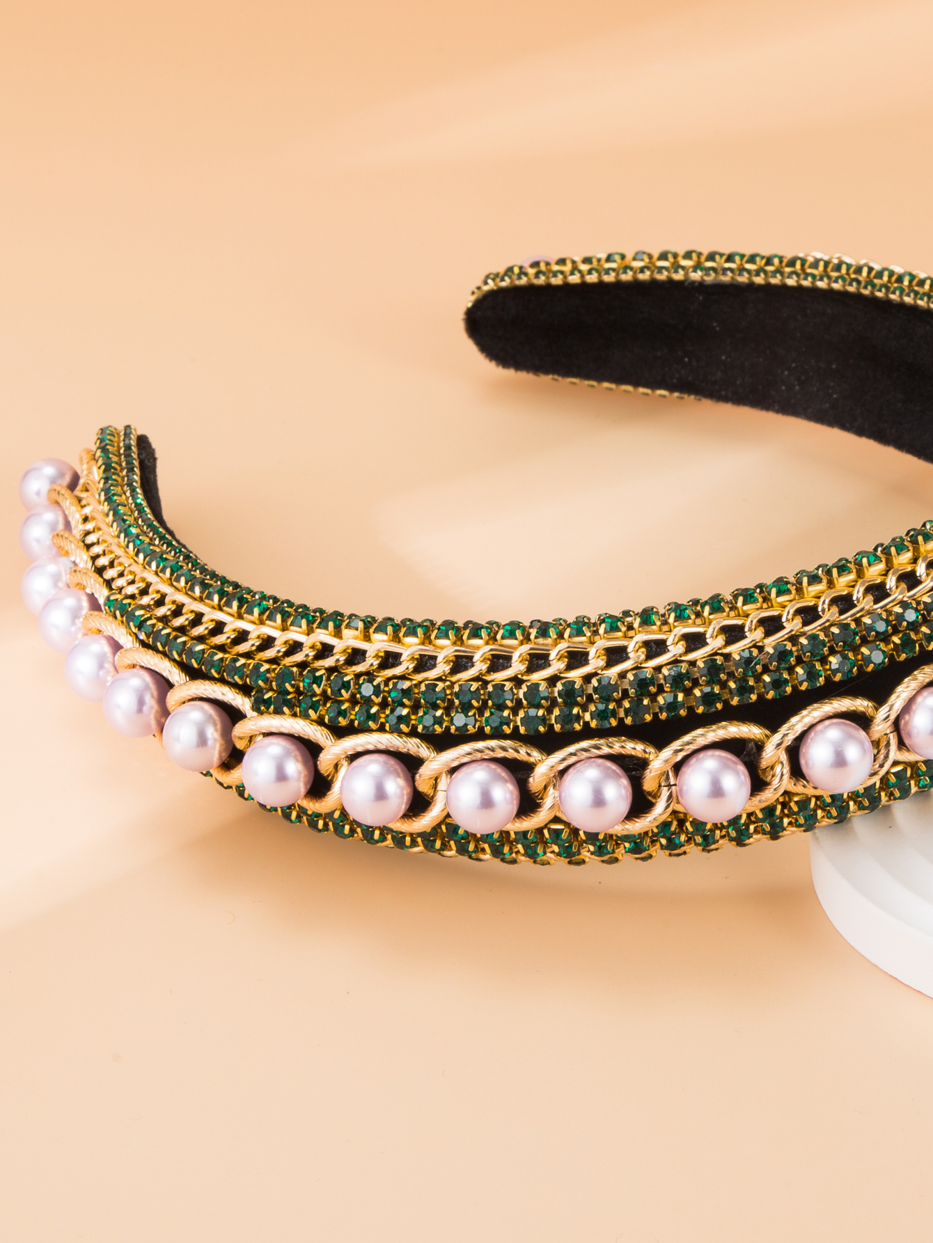 fashion geometric chain braided pearl rhinestone headbandpicture4