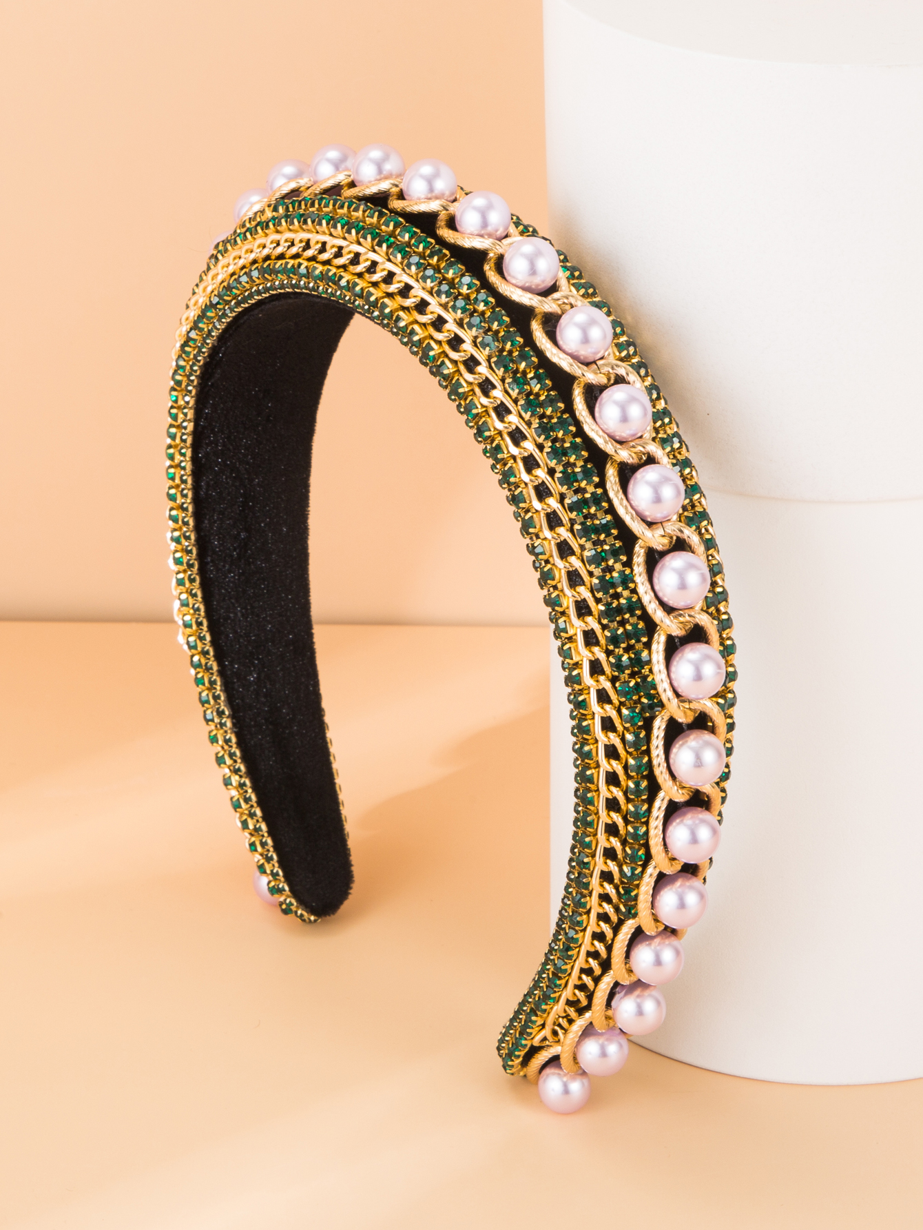 fashion geometric chain braided pearl rhinestone headbandpicture5