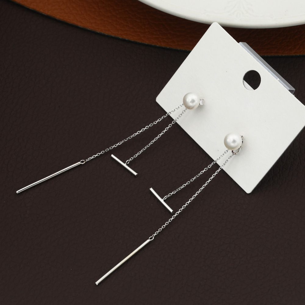 simple long geometric tassel fine copper inlaid pearl earringspicture1
