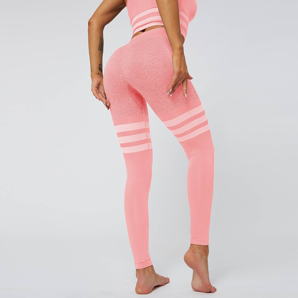 Sexy Peach Hip High Waist Yoga Pants Women39s Knitted Seamless Breathable Striped Yoga Fitness Leggingspicture21