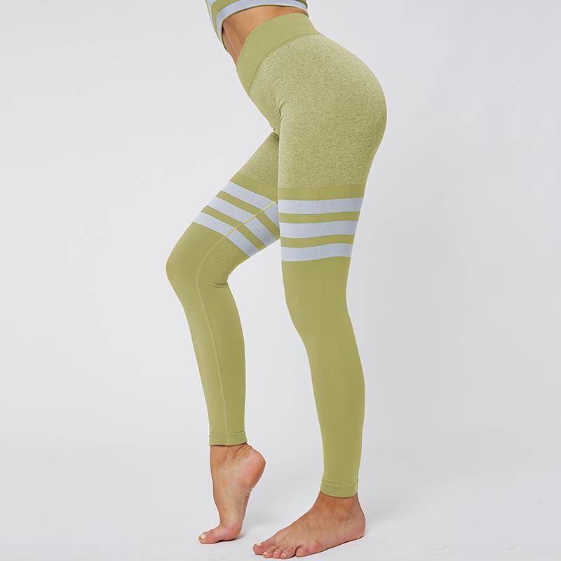 Sexy Peach Hip High Waist Yoga Pants Women39s Knitted Seamless Breathable Striped Yoga Fitness Leggingspicture6