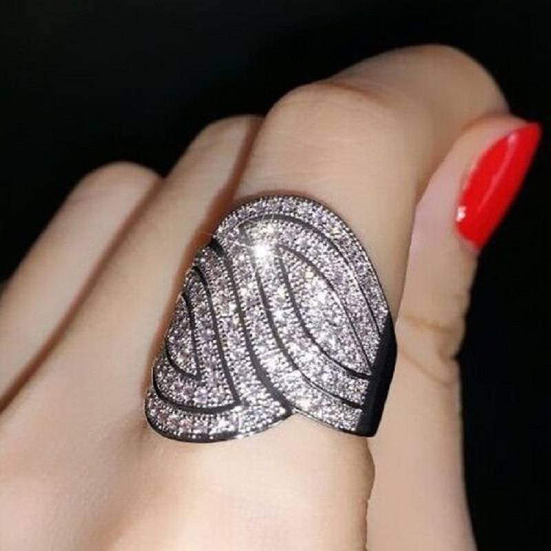 fashion hollow geometric irregular zircon alloy ring wholesale