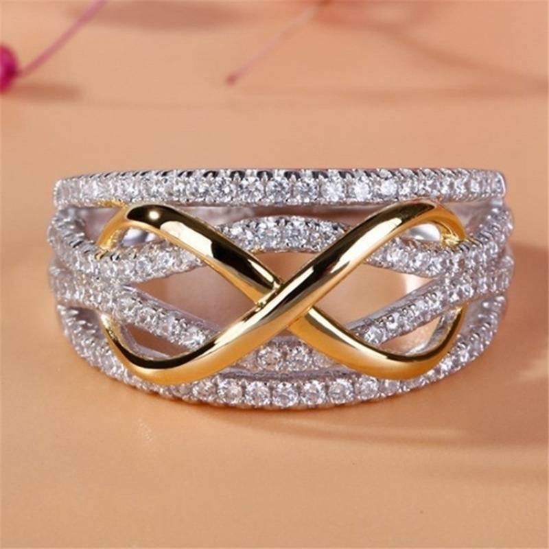 Fashion hollow geometric inlaid zircon multi layer ring wholesale