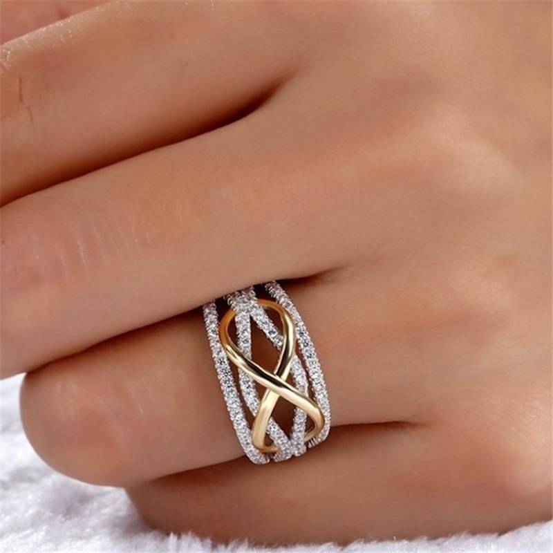 Fashion hollow geometric inlaid zircon multi layer ring wholesale