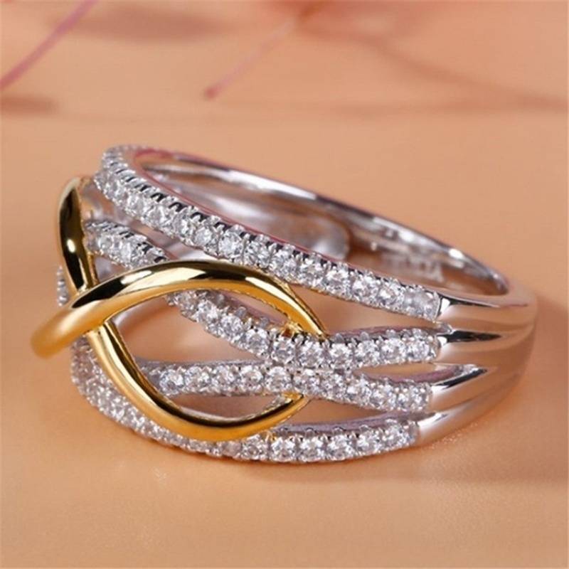 Fashion hollow geometric inlaid zircon multi layer ring wholesale