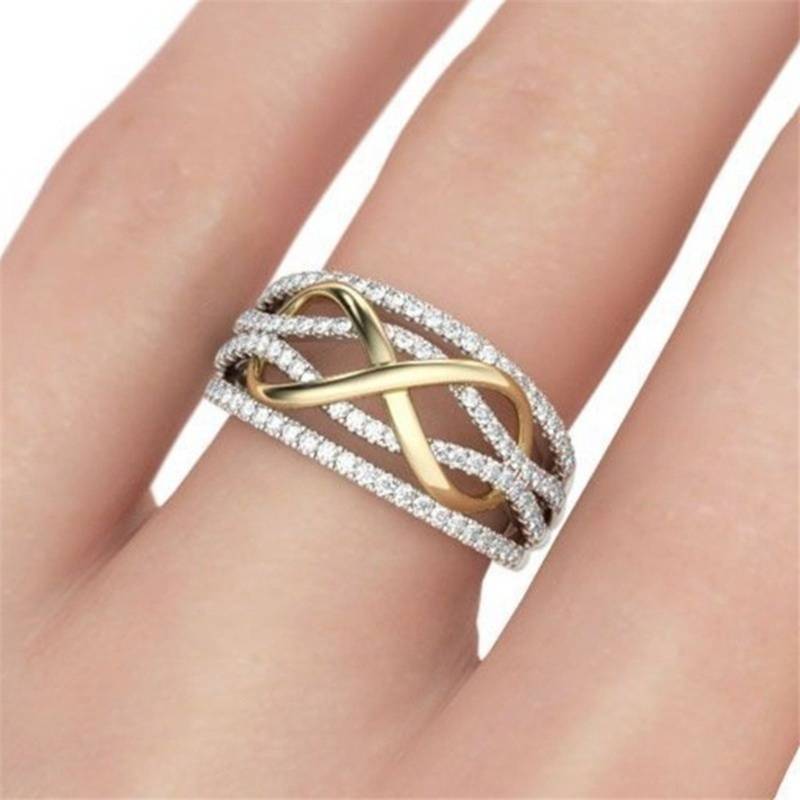 Fashion hollow geometric inlaid zircon multi layer ring wholesale