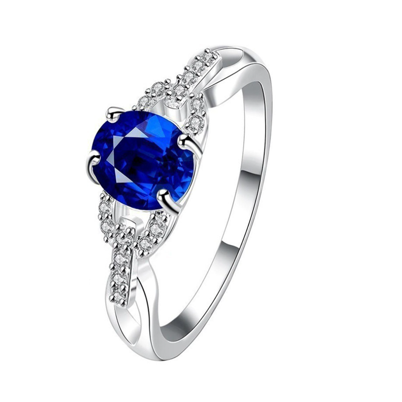 Fashion geometric contrast color Inlaid color sapphire zircon ring