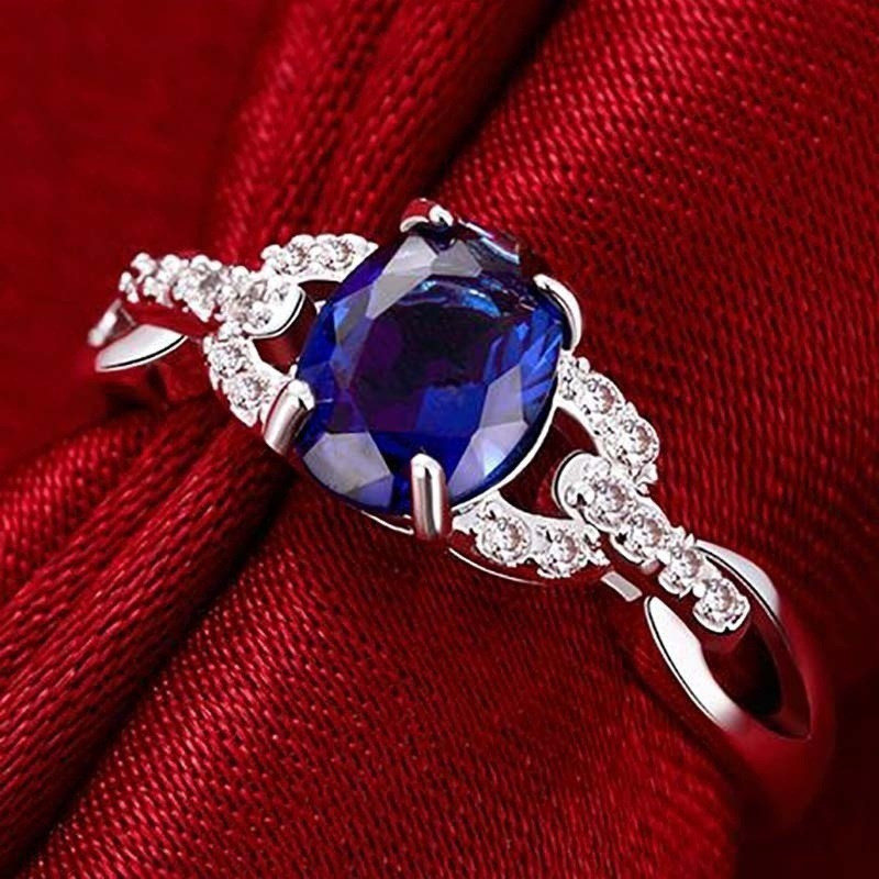 Fashion geometric contrast color Inlaid color sapphire zircon ring