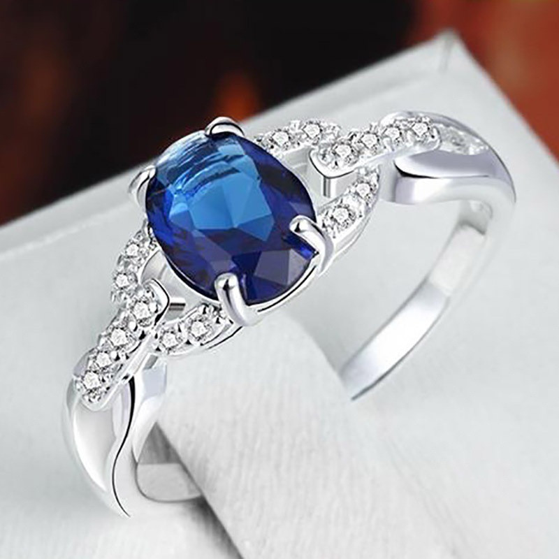 Fashion geometric contrast color Inlaid color sapphire zircon ring