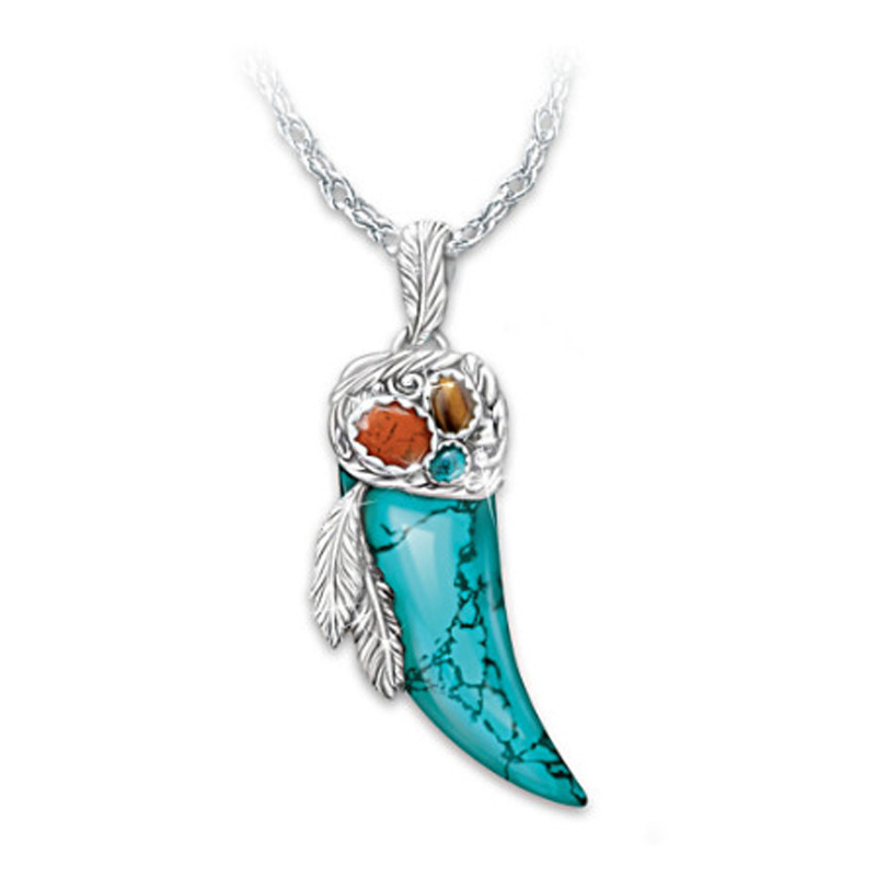 European and American style buffalo horn-shaped turquoise pendant necklace wholesale