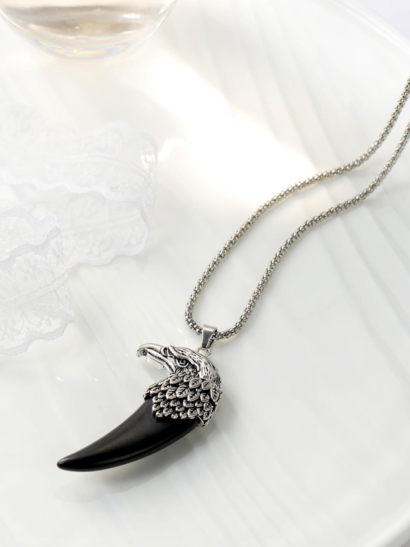 Carved Eagle Head Pendant Necklace Menu0027s Black Onyx Eagle Claw Pendant Necklace