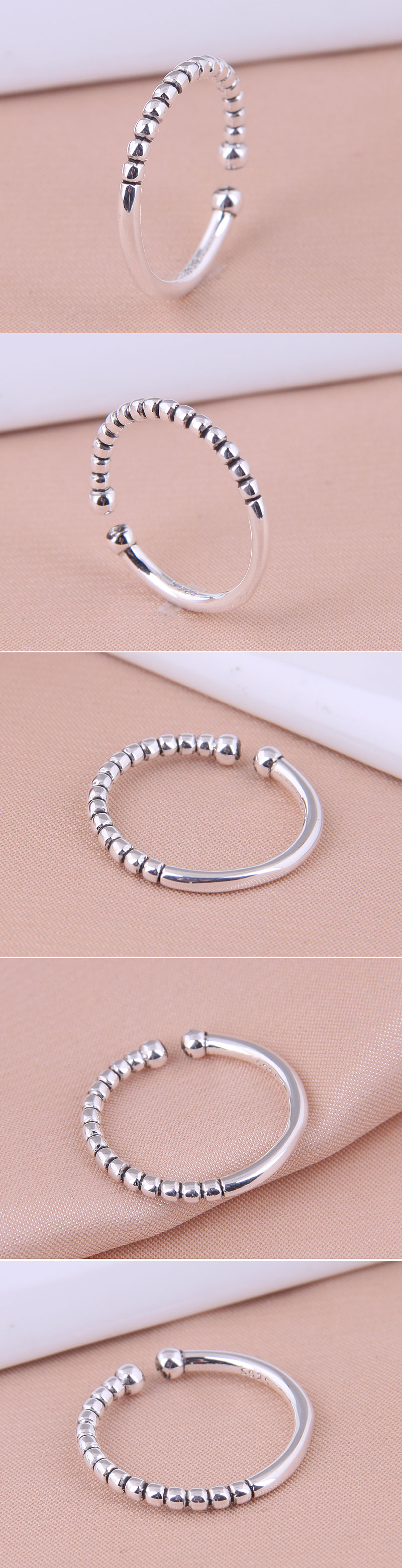 French beadedshaped silver fashion simple personality copper open ringpicture1