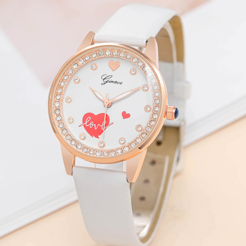 New Heart Pattern Suit Leather Fashion Ladies Casual Quartz Watchpicture2